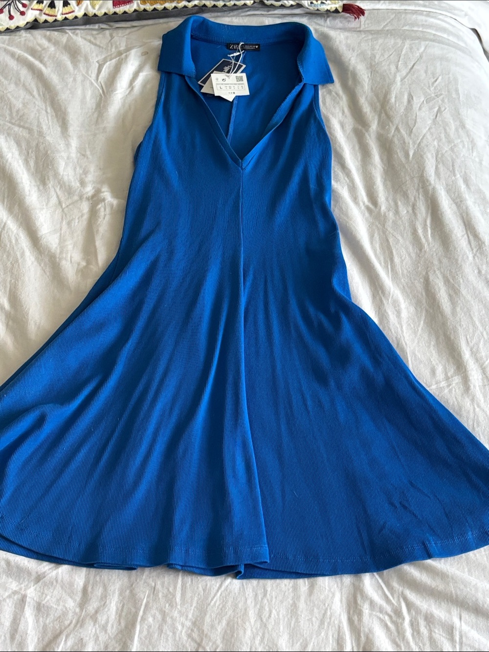 Zara Cobalt Blue Sleeveless Polo-Collar Midi Dress